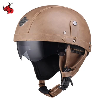 Наполовину шлем Ретро для взрослых Capacetes De Moto Casque Moto Safety Мотоциклетное оборудование Электрический защитный шлем для мотоцикла - Изображение 1  