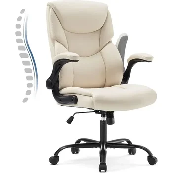 Эргономичные компьютерные кресла для руководителей с регулируемым откидывающимся подлокотником, искусственная кожа, белый - Изображение 1  