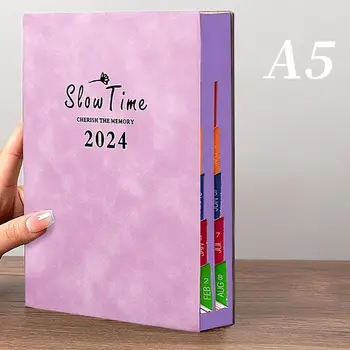 Записная книжка с ежедневным рабочим планом в твердом переплете на 2024 год, ежедневник с расписанием, ежедневный календарь, дневник формата А5 - Изображение 1  