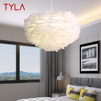 Подвесной светильник TYLA Nordic, креативный современный белый светодиодный винтажный светильник с перьями, модные светильники для дома, столовой, спальни - Изображение 1  
