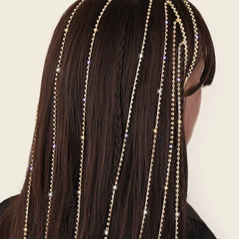 Преувеличенная повязка на голову из горного хрусталя для женщин, аксессуары для волос с длинной кисточкой, украшения для свадебного банкета, Роскошная Тиара, обруч для волос - Изображение 1  