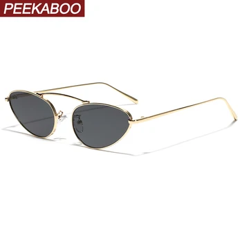Солнцезащитные очки Peekaboo metal cat eye модные женские винтажные солнцезащитные очки для мужчин uv400 зеленый черный унисекс 2024 женское украшение - Изображение 1  