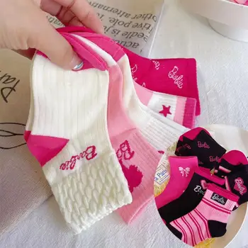 10 пар полосатых носков Kawaii Children Barbie розового цвета с любовным письмом, Аниме, Мягкие Детские носки для мальчиков и девочек, осень-зима, дышащие Удобные носки - Изображение 1  