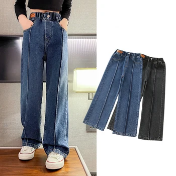 Осенние штаны для девочек-подростков Корейская детская одежда Джинсовые брюки Широкие брюки Одежда для детей Брюки от 6 до 14 лет - Изображение 1  