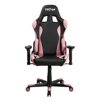 Розовое игровое кресло Techni Sport TS-4300 для ПК с высокой спинкой в стиле Racer с поясничной поддержкой и подлокотниками - Изображение 1  