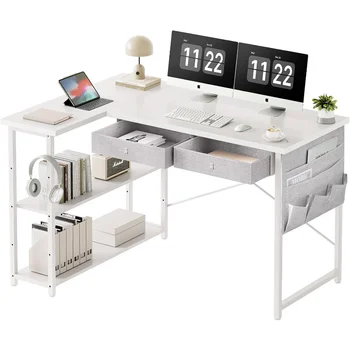 Ｍａｉｈａｉｌ Маленький письменный стол с выдвижными ящиками, 39-дюймовый угловой письменный стол с местом для хранения, компьютерный стол с полками и боковым отделением, рабочий стол для маленьких пользователей - Изображение 1  
