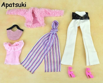 Аксессуары для кукол, комплект одежды для кукол, зимняя одежда, пальто, модная одежда для кукольного домика Барби, брюки, шарф, Обувь, сумки для куклы 1/6 BJD - Изображение 1  