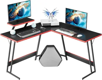 Игровой Стол L-образной формы, Компьютерный Угловой Стол, Игровой Стол для ПК, Стол с Монитором, Подставка для Домашнего Офиса, Письменный Стол (Черный, 47 дюймов) - Изображение 1  