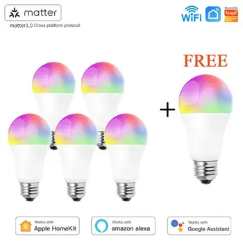 Matter WiFi Умная Светодиодная Лампа E27 9W TUYA/Smart Life RGBCW С Регулируемой яркостью Smart Lamp Поддержка Alexa Google Home Homekit Control - Изображение 1  