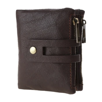 Мужской кошелек с RFID-блокировкой, кожаный винтажный двойной держатель для карт на молнии, деловой кошелек для монет - Изображение 1  