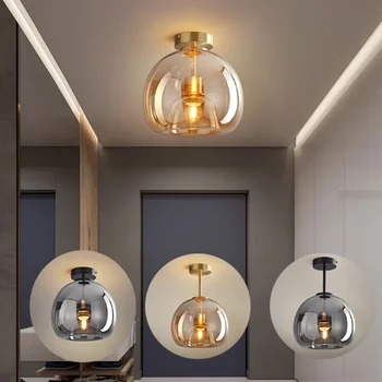 Современное потолочное освещение Минималистичная скандинавская текстура Светодиодный Стеклянный потолочный светильник Лампа для прохода в коридоре Креативные светильники для гостиной E27 - Изображение 1  