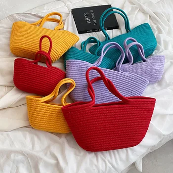 Модная плетеная сумка 2022, женская маленькая соломенная сумка-тоут, Пляжный отдых, путешествия, досуг, покупки, большие сумки-тоут для женщин - Изображение 1  
