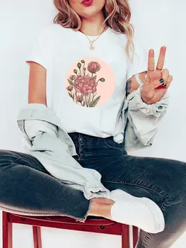 Футболка, женская одежда, Мультяшная модная женская футболка с цветочным принтом, милая летняя футболка 90-х, повседневная футболка с графическим рисунком, футболка - Изображение 1  