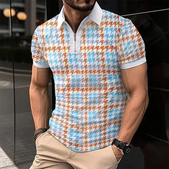 Мужские Рубашки Поло С Коротким Рукавом Модного Дизайна Оранжевая Квадратная Футболка ropa para hombre - Изображение 1  