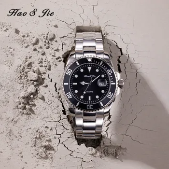 HAOSJIE, лидирующий бренд, роскошные мужские наручные часы, водонепроницаемые, светящиеся, дата, неделя, мужские часы, кварцевые мужские часы из нержавеющей стали. - Изображение 1  