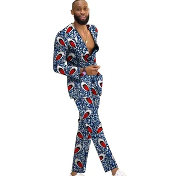 Модный мужской повседневный костюм, Блейзеры + брюки, Праздничная одежда с красочным принтом, Африканские свадебные Мужские наряды - Изображение 1  