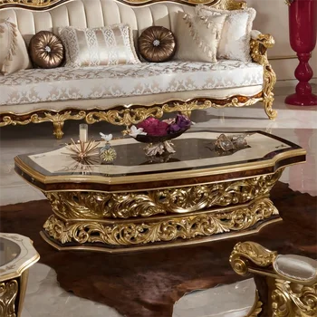 Кофейный столик в европейском королевском стиле, 100% ручная резьба, столешница с рисунком из золотой фольги, журнальный столик на заказ - Изображение 1  