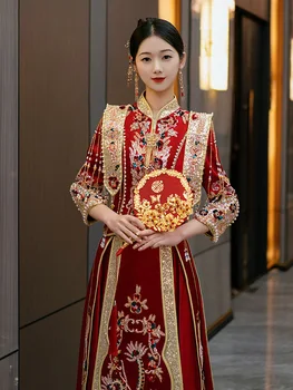 Вечернее платье с кисточками в традиционном китайском стиле, женское свадебное платье, расшитое бисером, блестки, одежда для тостов - Изображение 1  