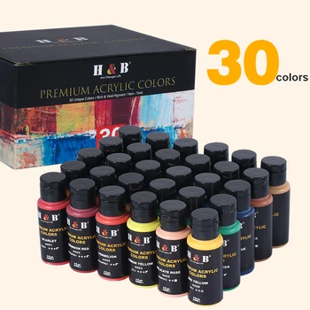 Набор акриловых красок 30 цветов, 60 мл / 2 жидких унции в каждой бутылке, водостойкие насыщенные пигменты, принадлежности для рисования для художественных промыслов - Изображение 1  