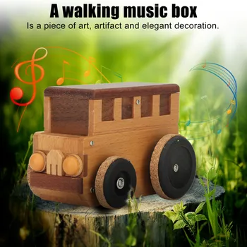 Музыкальная шкатулка в форме автобуса из массива бука Мини-деревянная автомобильная музыкальная Шкатулка Ремесло На День защиты детей Рождество Подарок на День рождения - Изображение 1  