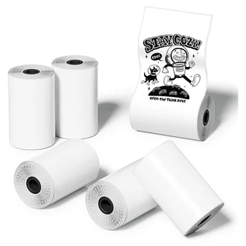 6 рулонов бумаги для наклеек для мини-карманного принтера, 30 x 57 мм, самоклеящаяся термобумага для карманного принтера, черное на белом - Изображение 1  