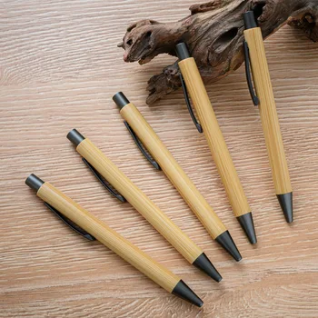 50ШТ Шариковая ручка из бамбукового дерева, шариковая ручка с нажимным действием, канцелярские принадлежности для офиса и школы, фирменная шариковая ручка - Изображение 1  