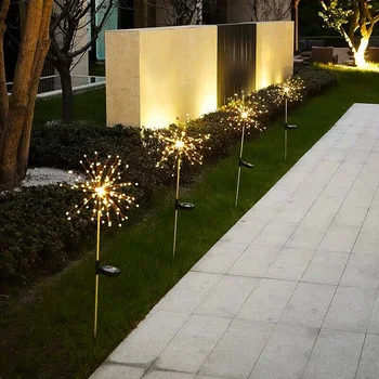 Уличная лампа для фейерверков из одуванчиков, работающая на солнечной энергии, 90/150 светодиодов для сада, газона, ландшафтной лампы, праздничного освещения - Изображение 1  