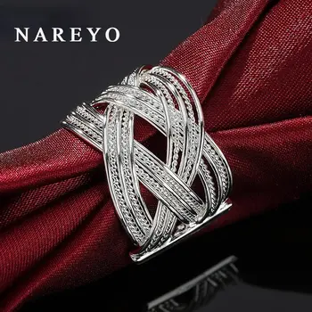 NAREYO Стерлинговое серебро 925 пробы, Большое плетеное кольцо в стиле Ретро для женщин, модный свадебный подарок - Изображение 1  