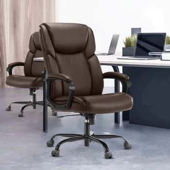 Офисное кресло руководителя - Эргономичный стул для домашнего компьютерного стола с колесиками, поясничной поддержкой, искусственной кожей, регулируемой высотой и поворотом - Изображение 1  