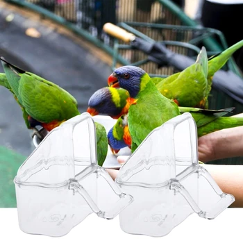 Кормушка для птиц с насестом, прозрачный акриловый диспенсер для еды, аксессуары из клетки - Изображение 1  