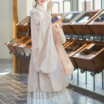 Оригинальная униформа династии Мин Хань Длинная рубашка Платье с лошадиной мордой Облако на плече В античном стиле Тяжелая промышленность Вышивка Платье Hanfu - Изображение 1  