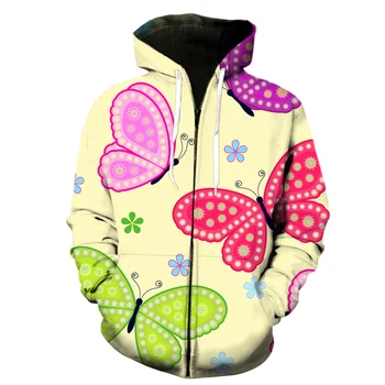 Мужская толстовка с капюшоном на молнии с 3D-принтом и рисунком мультяшной бабочки Y2K, осенне-зимний повседневный пуловер с капюшоном, топ - Изображение 1  