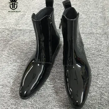 18 Роскошных высоких ботинок ручной работы из лакированной кожи с острым носком, мужские ботинки 