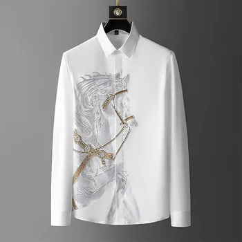Новая высококачественная мужская рубашка с длинным рукавом, модный бренд, Англия, повседневная однотонная рубашка, не глаженая, устойчивая к морщинам, топ-рубашка - Изображение 1  