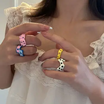 Разноцветные открытые кольца в горошек неправильной формы для женщин, тренд Y2K, Цветная эмаль, капающее масло, волна, кольцо для девочек, модные украшения - Изображение 1  