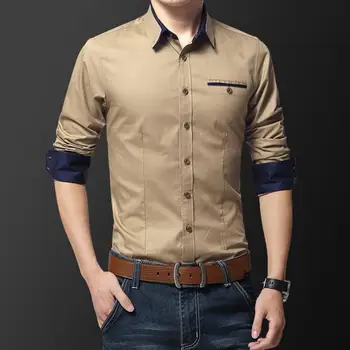 Рубашка с длинным рукавом Стильные удобные мужские деловые рубашки Slim Fit однотонные дышащие для весенне-осенней офисной одежды Мужские длинные - Изображение 1  