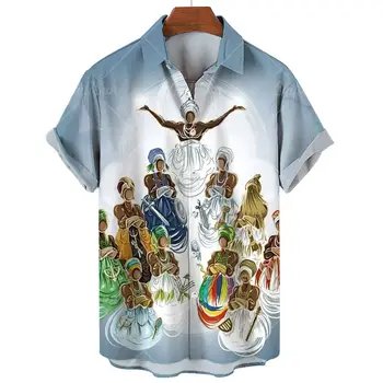 Винтажная мужская рубашка с 3D принтом Umbanda, уличная дизайнерская модная мужская одежда с короткими рукавами, топы, свободные рубашки и блузки оверсайз - Изображение 1  