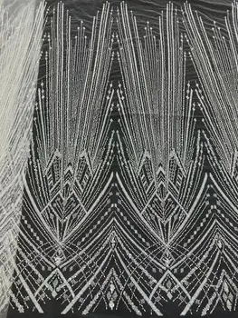 Высококачественные Африканские Нигерийские бусины из тюля, кружевная ткань с вышивкой пайетками, S-1306982, платья из сетчатой ткани, бусины - Изображение 1  