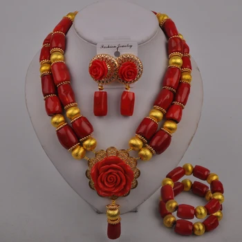 Красное Африканское свадебное коралловое ожерелье, украшения для невесты, Нигерийские бусы, наборы украшений - Изображение 1  