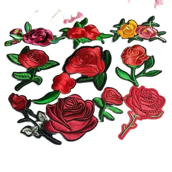 Смешанные 12шт нашивки с цветами розы для одежды, нашивки с кактусами, нашивки в полоску, наклейки для одежды 