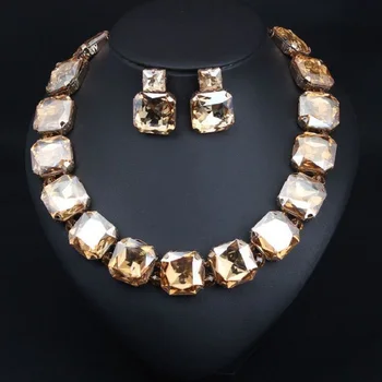Женское ожерелье из большого квадратного стекла с кристаллами, серьги, модные украшения для вечеринок - Изображение 1  