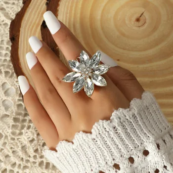 Ретро Белые кольца с фианитами, Индийские ювелирные изделия, Женское Цветочное Регулируемое кольцо на палец, Банкетные Свадебные украшения, Женские подарки - Изображение 1  