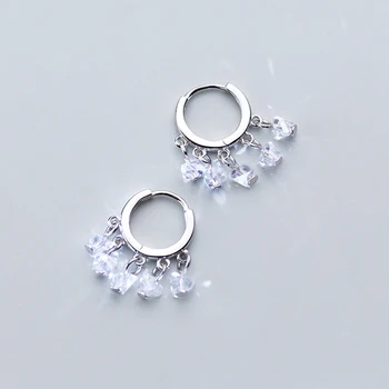 MloveAcc, серьги-кольца из настоящего серебра Huggie для женщин, модные серьги-кольца из стерлингового серебра 925 пробы, хрустальные бусины, очаровательные серьги-кольца - Изображение 1  