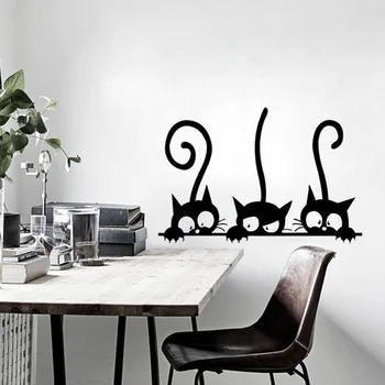 Милые Три черных кота, наклейки на стену своими руками, украшение комнаты с животными, индивидуальные виниловые наклейки на стены - Изображение 1  