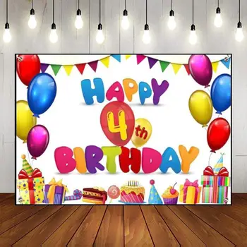 С 4-м днем рождения, воздушный шар, раскрывающий пол, фон для вечеринки, Причастие для мальчиков, Красный игровой автомат, милый фон для фотосъемки на заказ - Изображение 1  