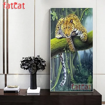 FATCAT 5D Мозаика животное леопард Алмазная живопись Большая полная дрель Diy Алмазная вышивка Распродажа картины украшение стены AE3366 - Изображение 1  