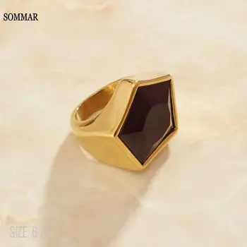 SOMMAR Новое поступление!! Золотой цвет размер 6 7 женское обручальное кольцо Черное кольцо с пентаграммой мужские цены в евро - Изображение 1  