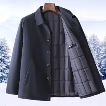 Зимняя мужская верхняя одежда среднего и пожилого возраста, повседневная однотонная свободная куртка на пуговицах, весенне-осенний тонкий топ для папы 2023 М2 - Изображение 1  