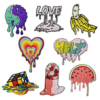 Нашивка из ткани с вышивкой Melt love, кубик Рубика, индивидуальное граффити, Банановые нашивки, арбуз, нашивка с английским словом, железный значок - Изображение 1  