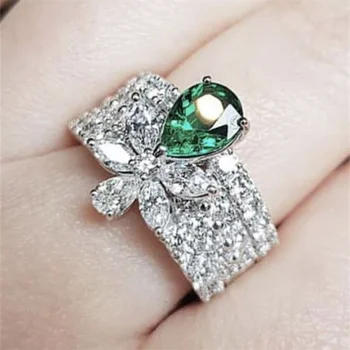 Huitan, Сверкающие зеленые / Белые кольца с кубическим цирконием, Недавно разработанные свадебные аксессуары для помолвки для женщин, роскошные модные украшения - Изображение 1  